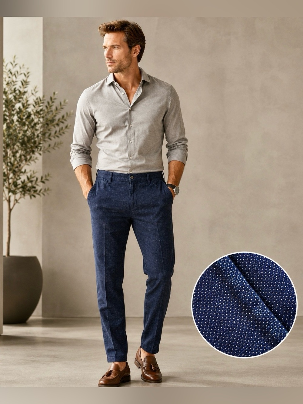 Armani Exchange Men’s 36 Blue Dot Textured Chino Trousers Casual Dress Pants AX